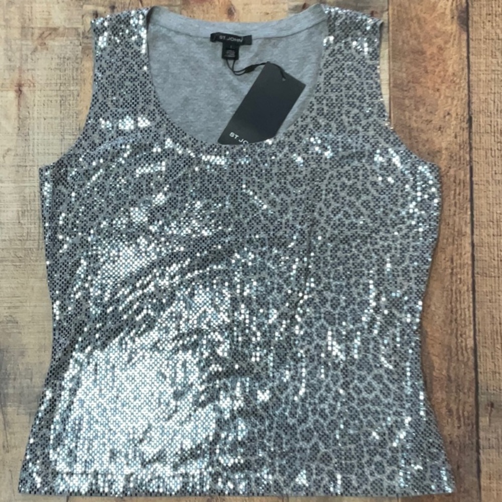 NWT, St John Light Grey sequin tank, Large